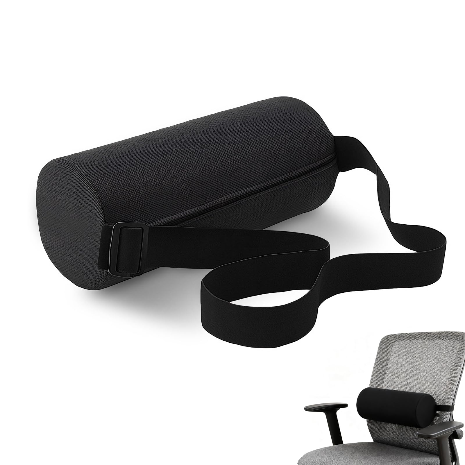 Flhlxzm Lumbar Roll Pillow, Memory Foam Roll Pillow with Removable Washable Cover Ergonomic Neck Rolled Cushion Cushion Length Back Support Bolster for Office Chair Car Couch (Black)