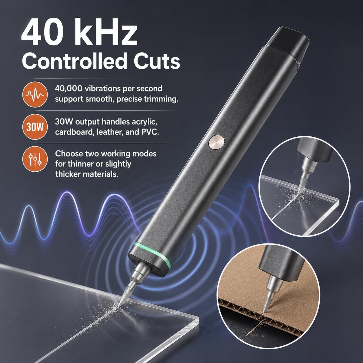 Ręczny nóż ultradźwiękowy, 40 kHz, 30 W, 40 ostrzy