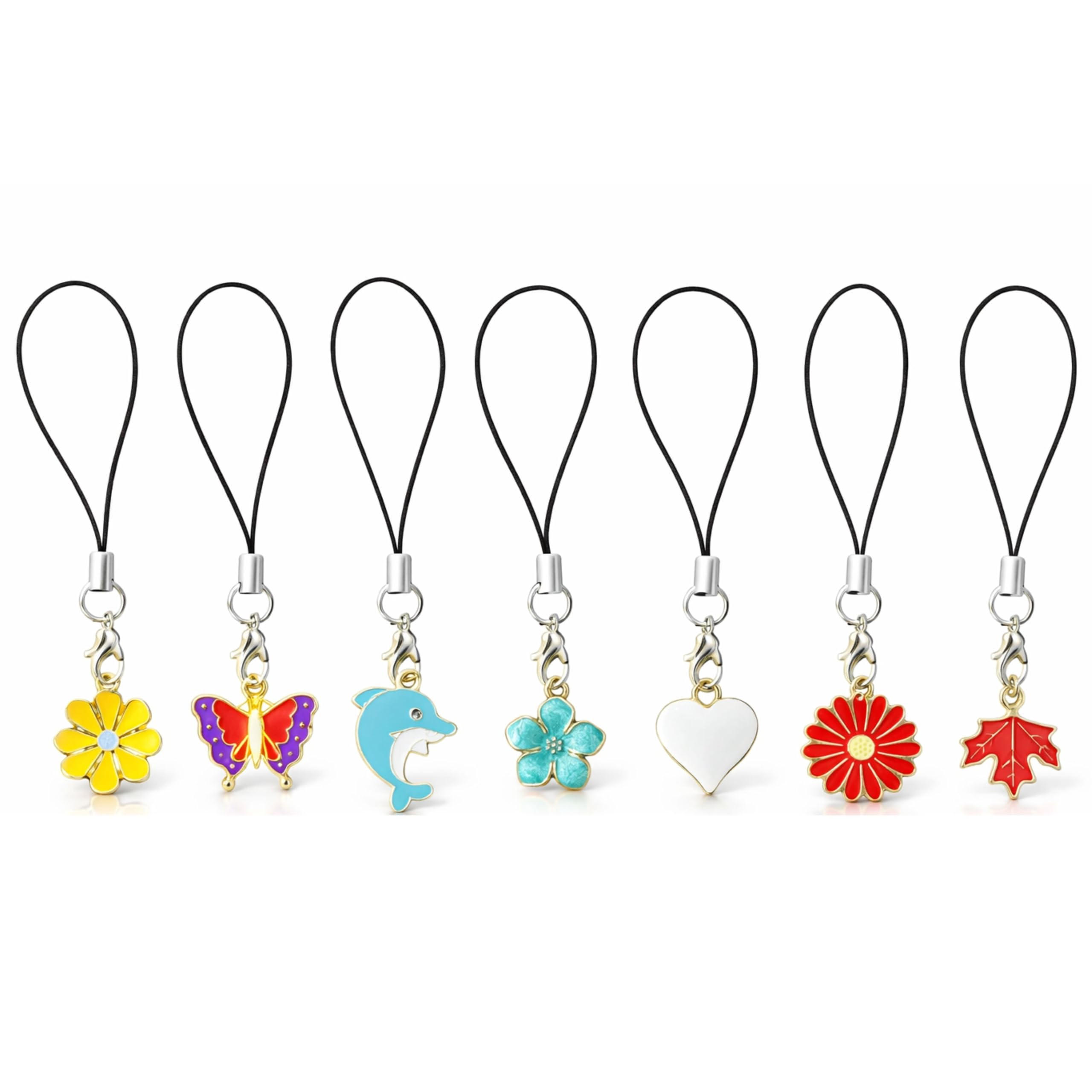 ambitieux 7 PCS Cute Charm Phone Straps with Thread | Colorful Enamel Hanging Charms for Mobile, Bag, Keychain & Pencil Pouch | Gift for Kids, Teens & Girls