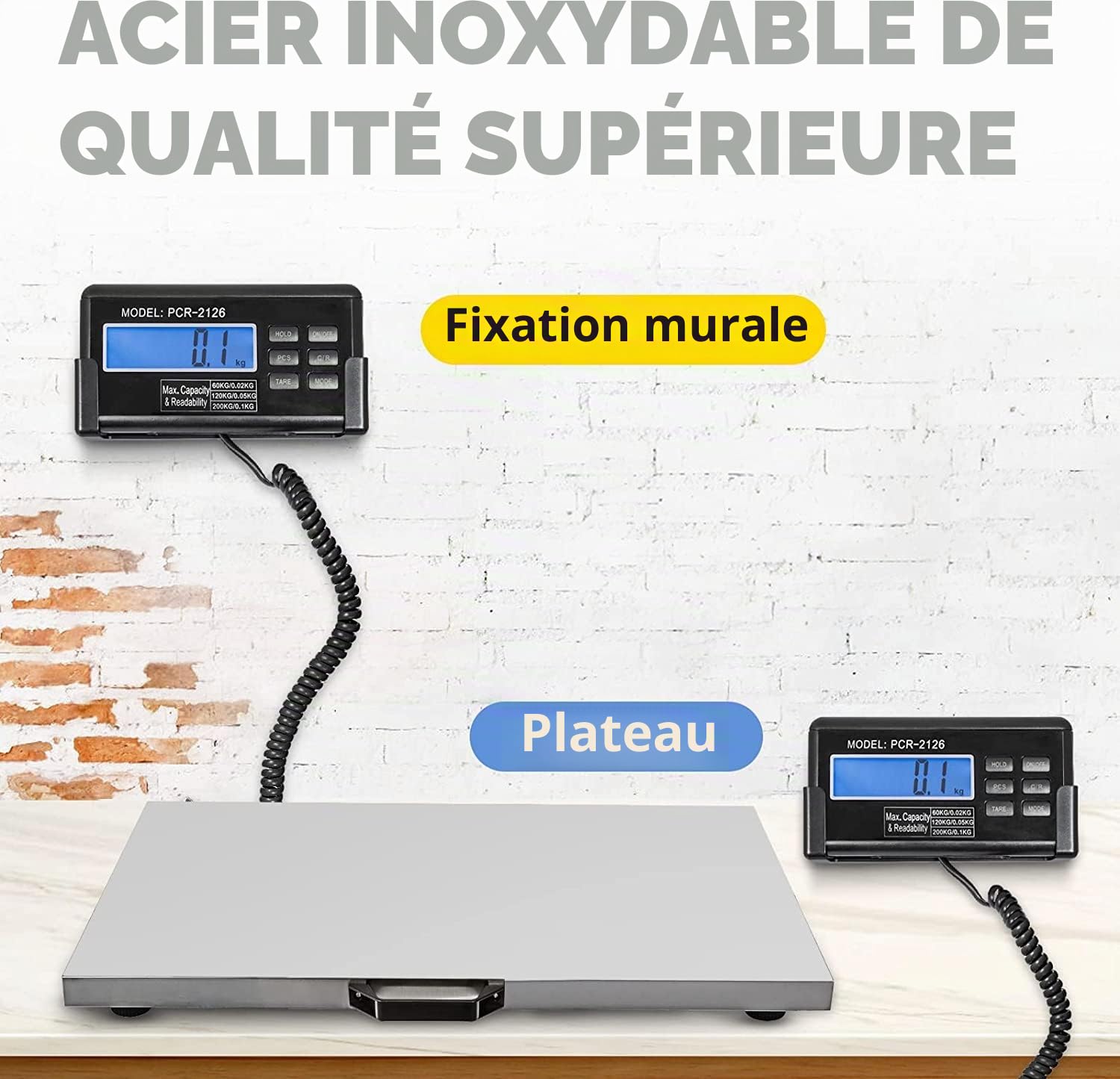 Balance au sol pour animaux de compagnie, balance pour chiens, chats, vétérinaire, grande plateforme en acier inoxydable 103 x 53 cm, LCD externe, unité de pesage kg/oz/lb