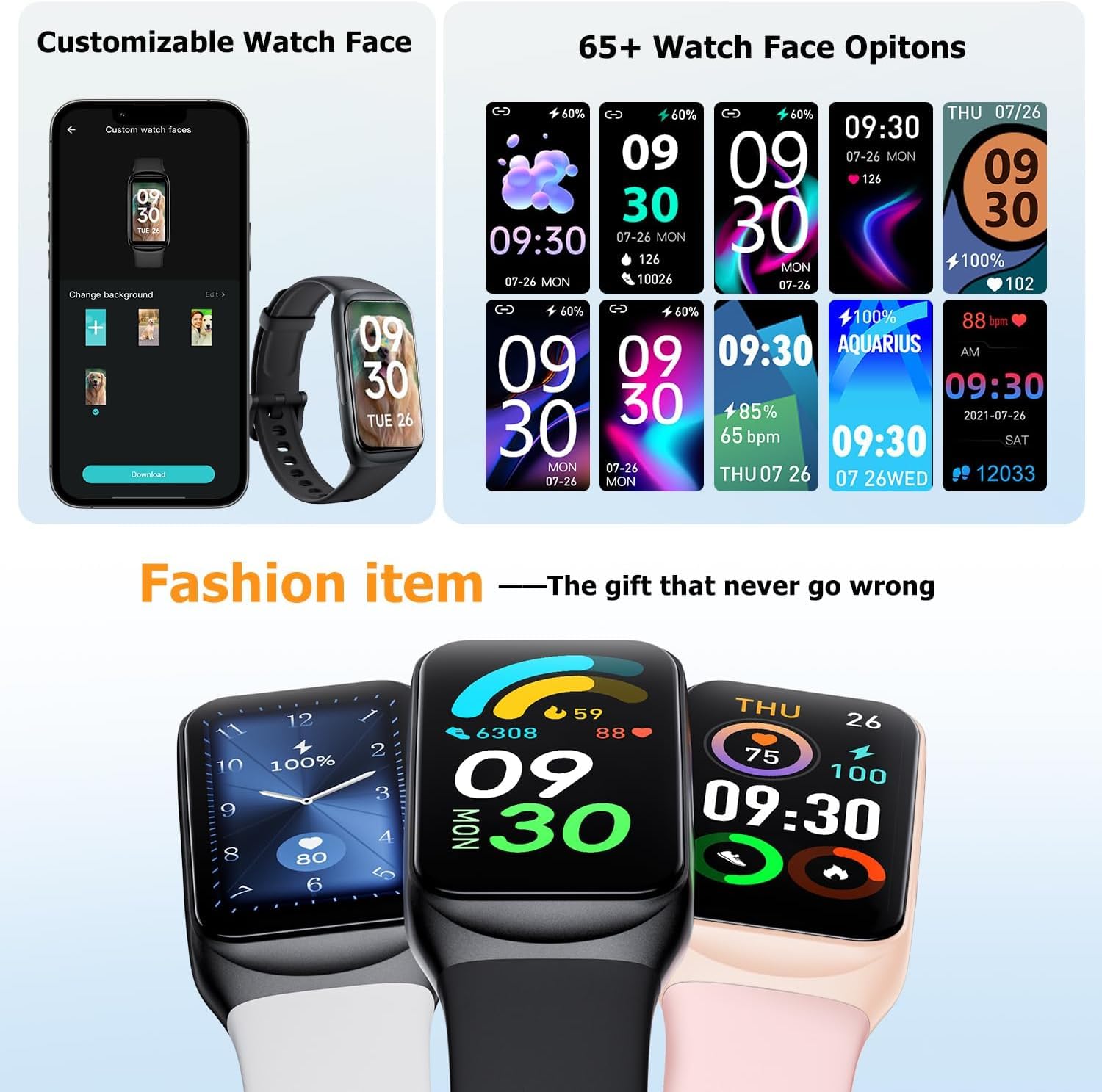 Septoui Smartband, 1.47'' Orologio Fitness Contapassi Polso Cardiofrequenzimetro SpO2, IP68 Impermeabile Activity Tracker Sonno, 100+ Modalità Sportive Smartwatch Uomo Donna, 12 Mesi Garanzia Estesa