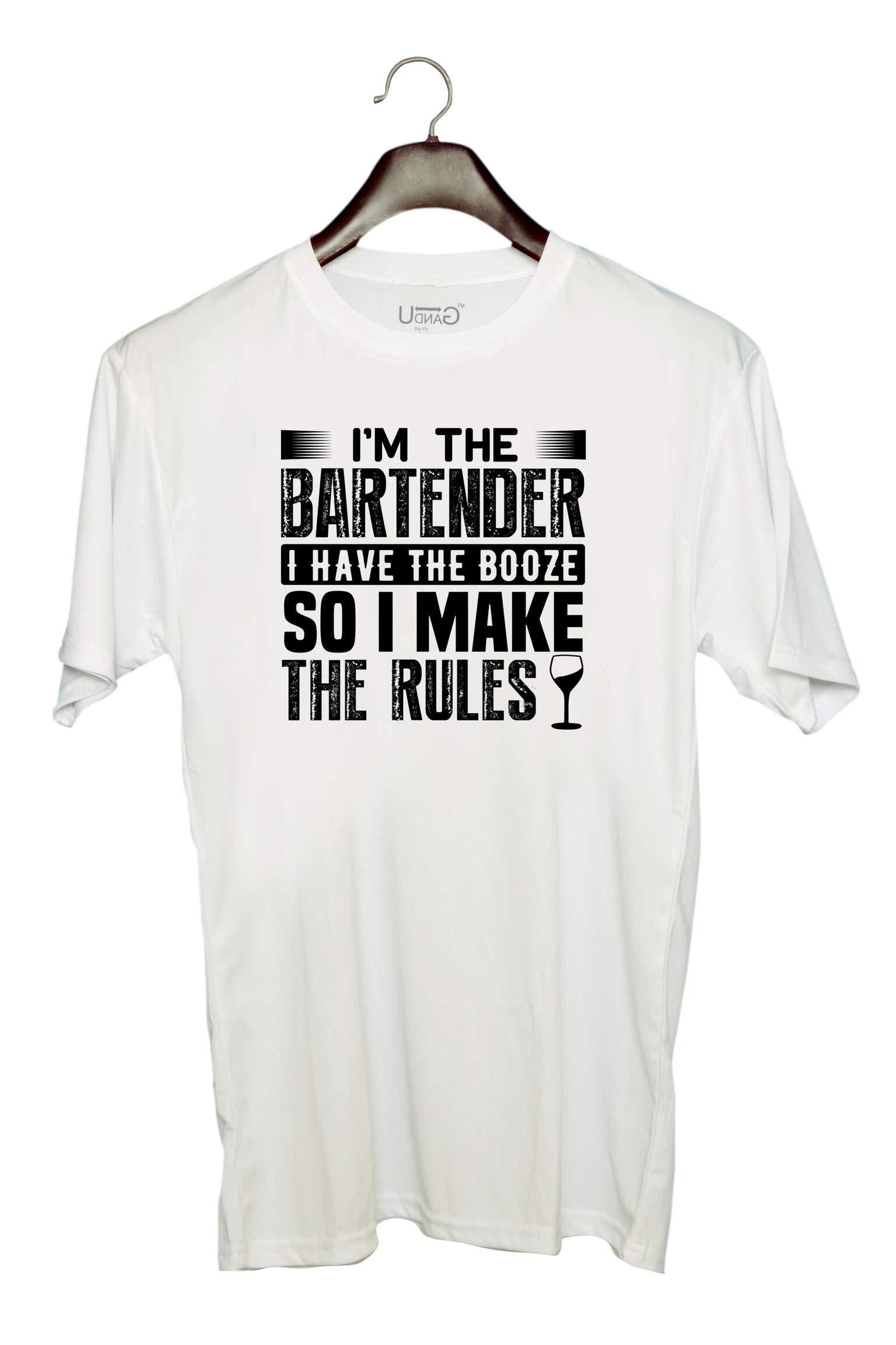 UDNAGUnisex Round Neck Graphic 'Bartender | I’m The Bartender' Polyester T-Shirt White [Size 2YrsOld/22in to 7XL/56in]