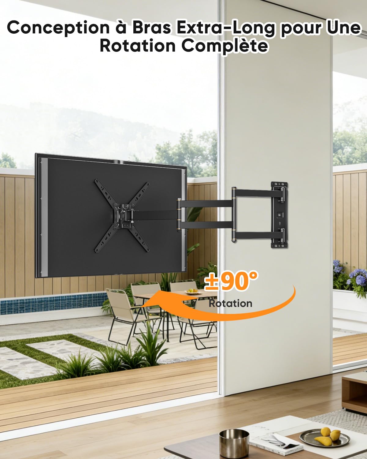 Support Mural TV à Extra Longue Portée 1035 mm, 180° Pivotant Support TV Mural Orientable et Inclinable pour Téléviseurs, Écrans & Monitors 17-50 Pouces LED LCD jusqu'à 30 kg, Max VESA 300x300 mm