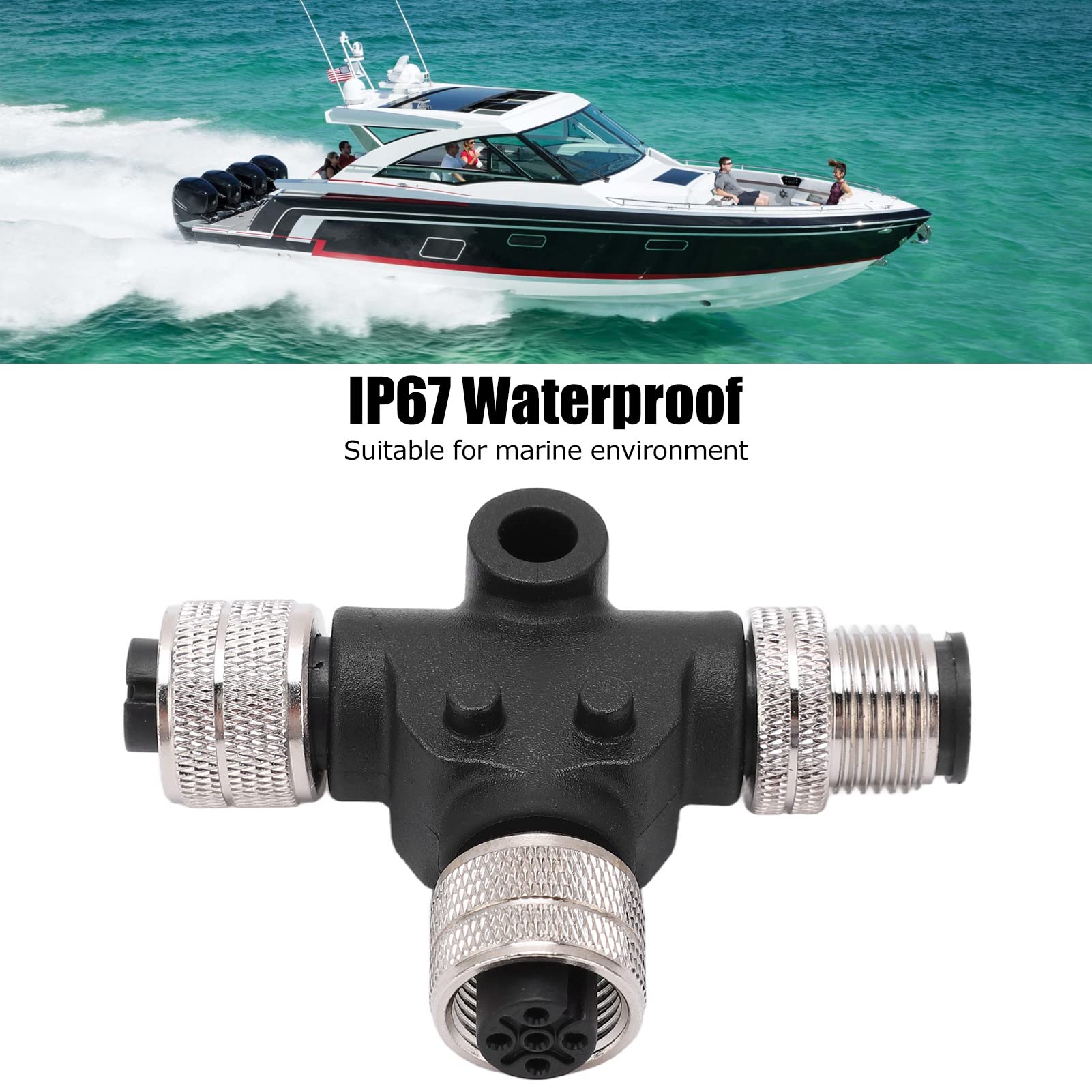 Connettore a T Adattatore Universale con Filettatura M12 Spina Splitter a 5 Pin IP67 Impermeabile per Cavo di Collegamento e Cavo di Rete NMEA 2000