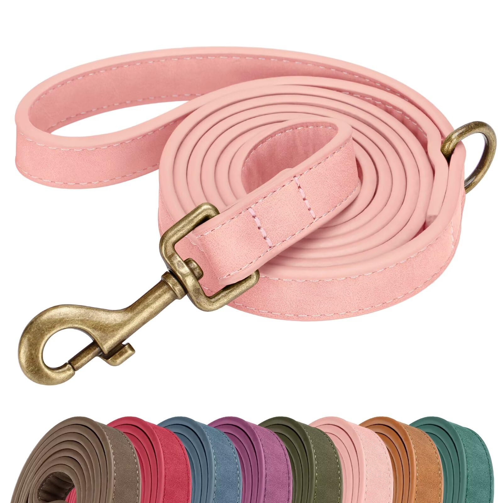 Didog Stylish PU Leather Dog Leash for Small Dogs, Easy to Clean 5ft Small Dog Leash with Metal Tangle-Free Clip, Cute and Fashionable for Walking, Running and Training,Pink, S