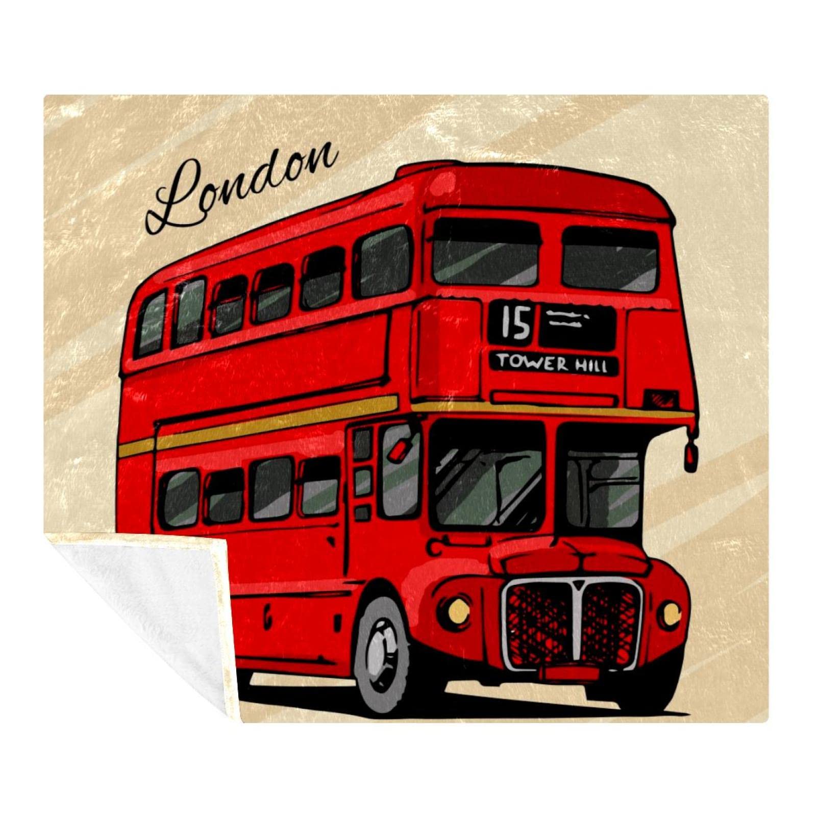 BestIdeas London Red Double Decker Bus Soft Cozy Throw Blanket for Adult and Kids, Lightweight Microfiber Fleece Blanket for Couch Bed Sofa Travel, 59"x51"