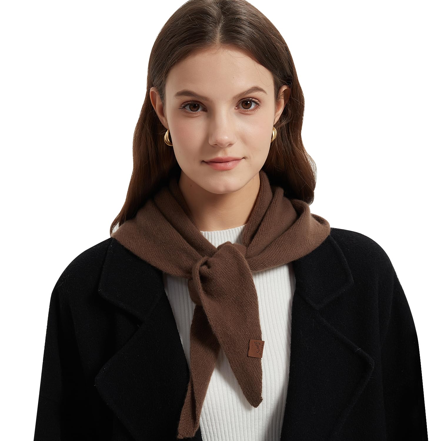 Acushla Unisex Brown 100% Merino Wool Triangle Scarf For Women Knitted Fashion Neckerchief Lightweight Soft Warm Neck Warmer