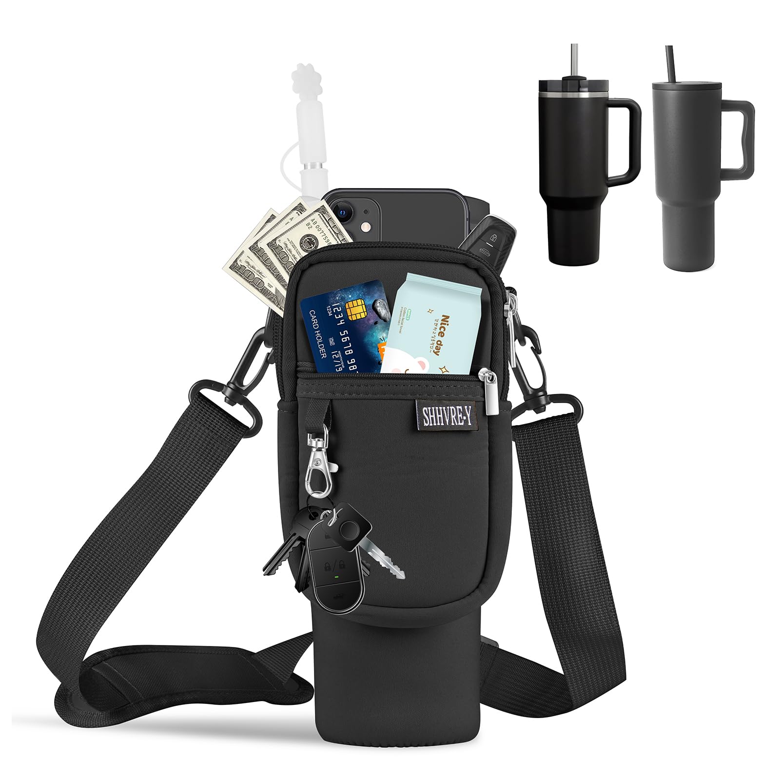 SHHVRE-Y Water Bottle Carrier Bag with Phone Pocket for Stanley &Simple Modern 40 Oz Tumbler Water Bottle Holder Pouch with Adjustable Strap Bollus with Straw Cover for 40 oz Cup Accessories (Black) (B0CSD5RLC4) Amazon Price History, Amazon Price Tracker