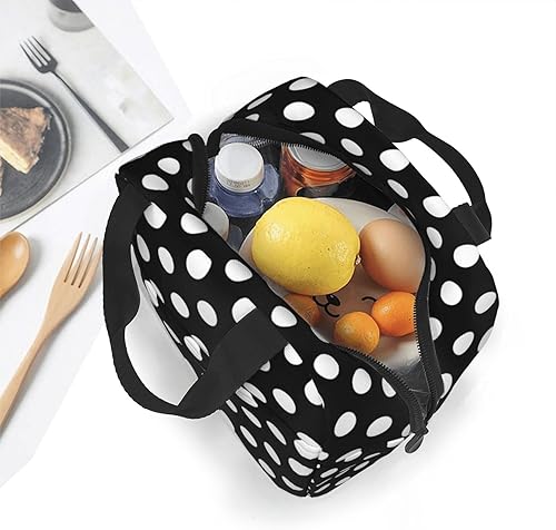 Miniatura 6 de RIMENCH Bolsa de almuerzo reutilizable con aislamiento térmico para hombres y mujeres, trabajo, picnic, viajes (lunares blancos y negros)