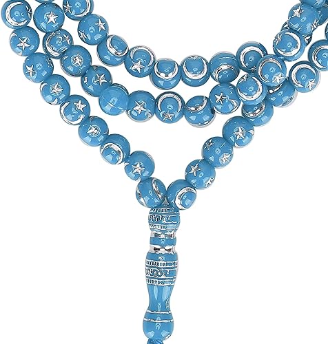 Miniatura 6 de Hztyyier Rosario de oración Mala Beads 99 granos de resina musulmán Rosario cuentas de adoración islámica Escritura artículo religioso, 19.3 in, Azul