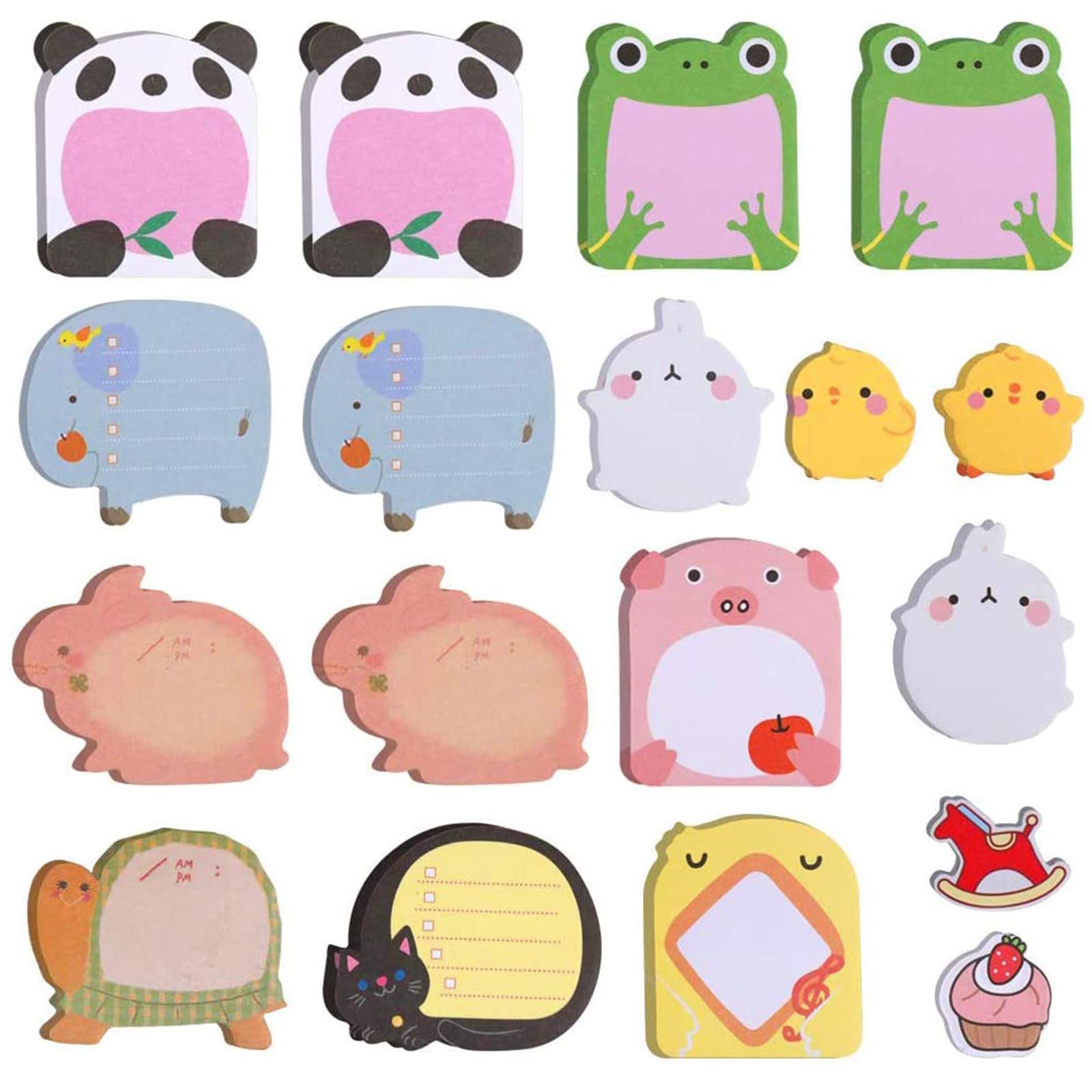 VIKSAUN 18 pcs Cute Sticky Notes Set, Mini Sticky Notes, Cartoon Self Sticky Notes Cute Animals Shaped Sticky Notes for Students Home Office (18 pcs)