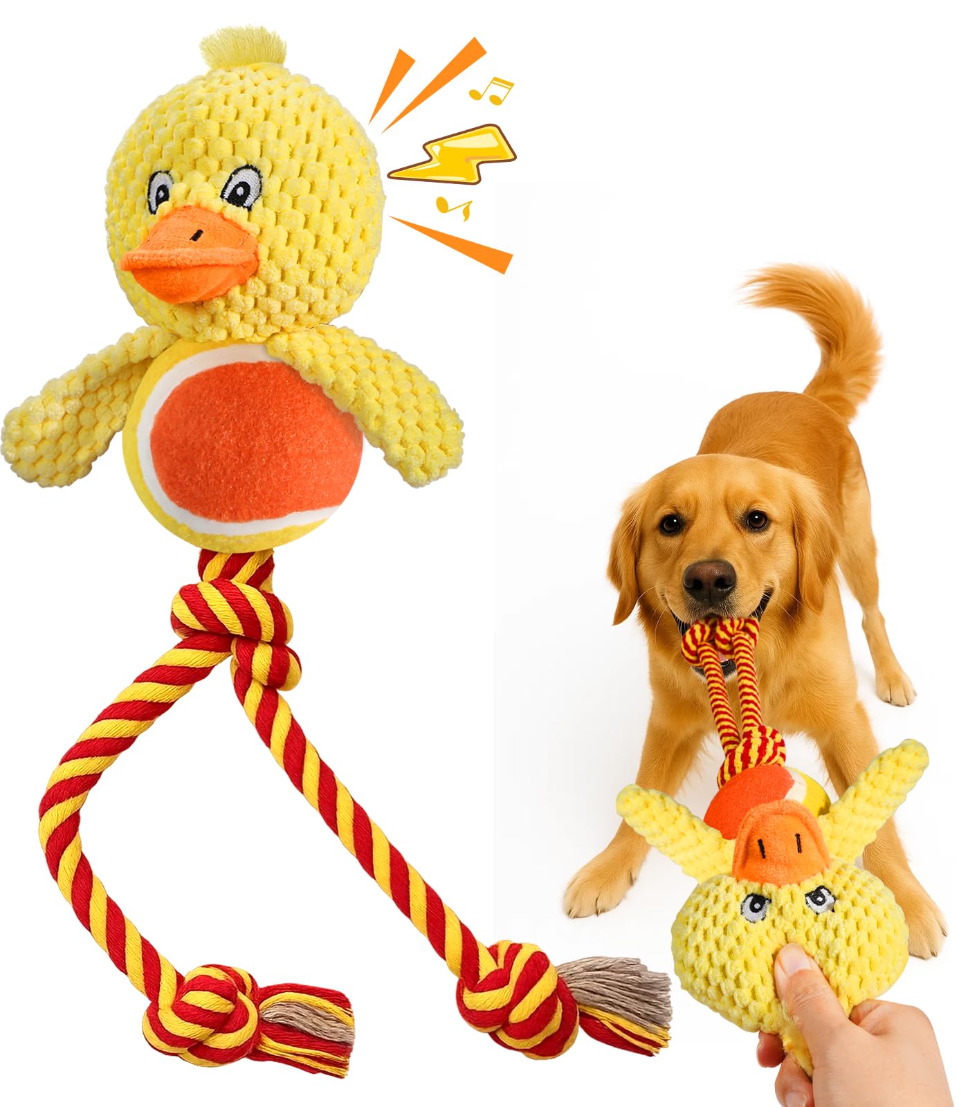 Swooflia Durable Squeaky Dog Toy - Interactive Plush Cute Duck with Rope Legs, Teeth Cleaning Tug Toy for Small Medium and Large Dogs, Puppy Chew Toy for Training and Play โ image 1