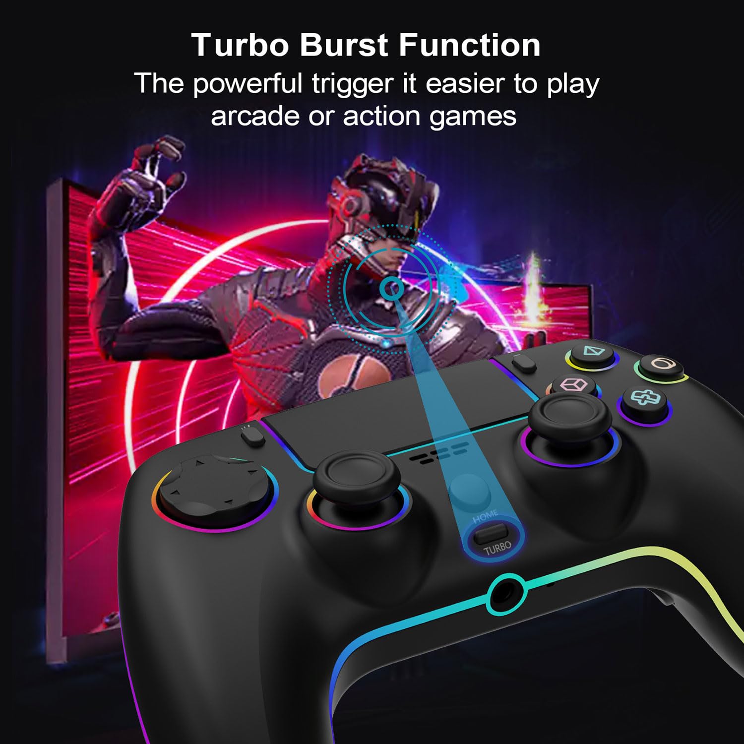 Mando de juego con cable RGB para PlayStation 5 de repuesto con disparador de efecto Hall para PS-5 y PC con Windows, doble vibración, sensor de movimiento, joypad remoto con turbo, mapeo macro (negro