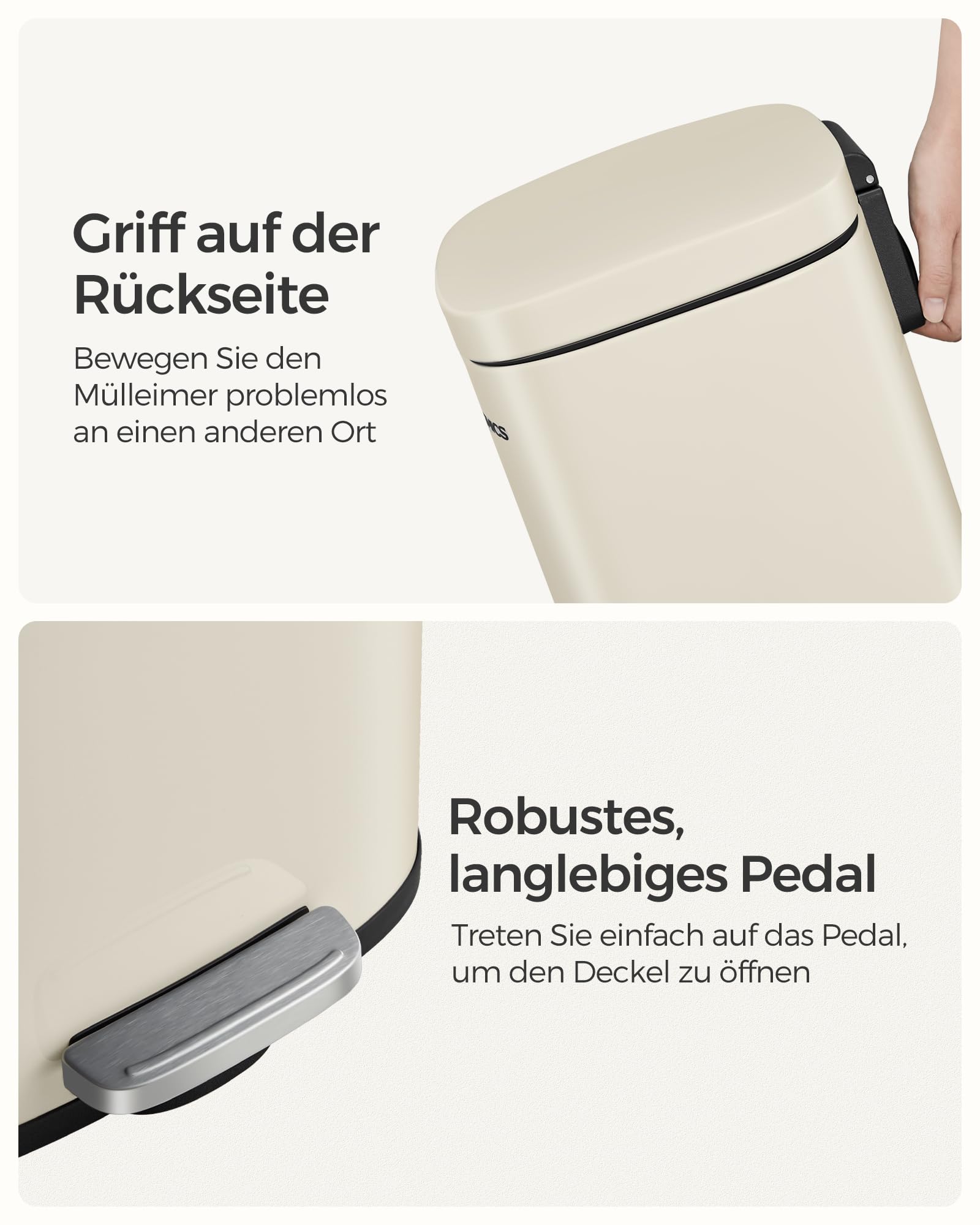 SONGMICS Mülleimer Küche 30 Liter Treteimer Softclose Stahl sandbeige LTB03A02