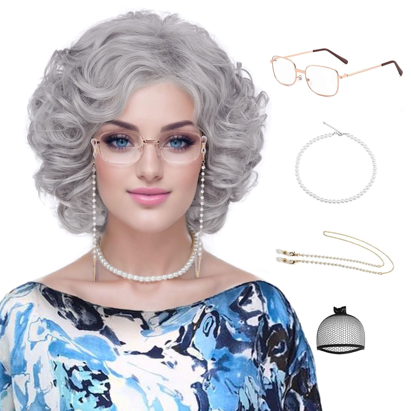 Gray Wig KAWELL For Girls 100 Days Of School Costume Grandma