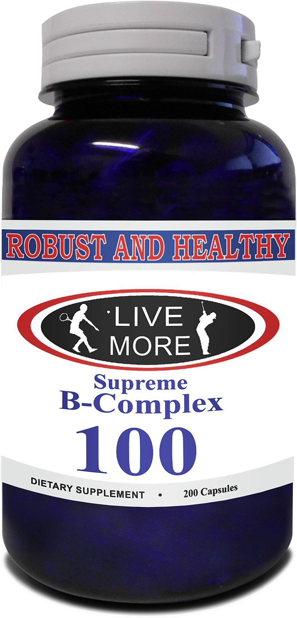 Robust and Healthy & Supreme B Complex All B Vitamins B12 Cobalamin B1 Thiamin B2 Riboflavin B3 Niacin B5 Pantethine B6 Pyridoxine B7 Biotin B9 Folic Acid Metabolism & Immune System Made in USA