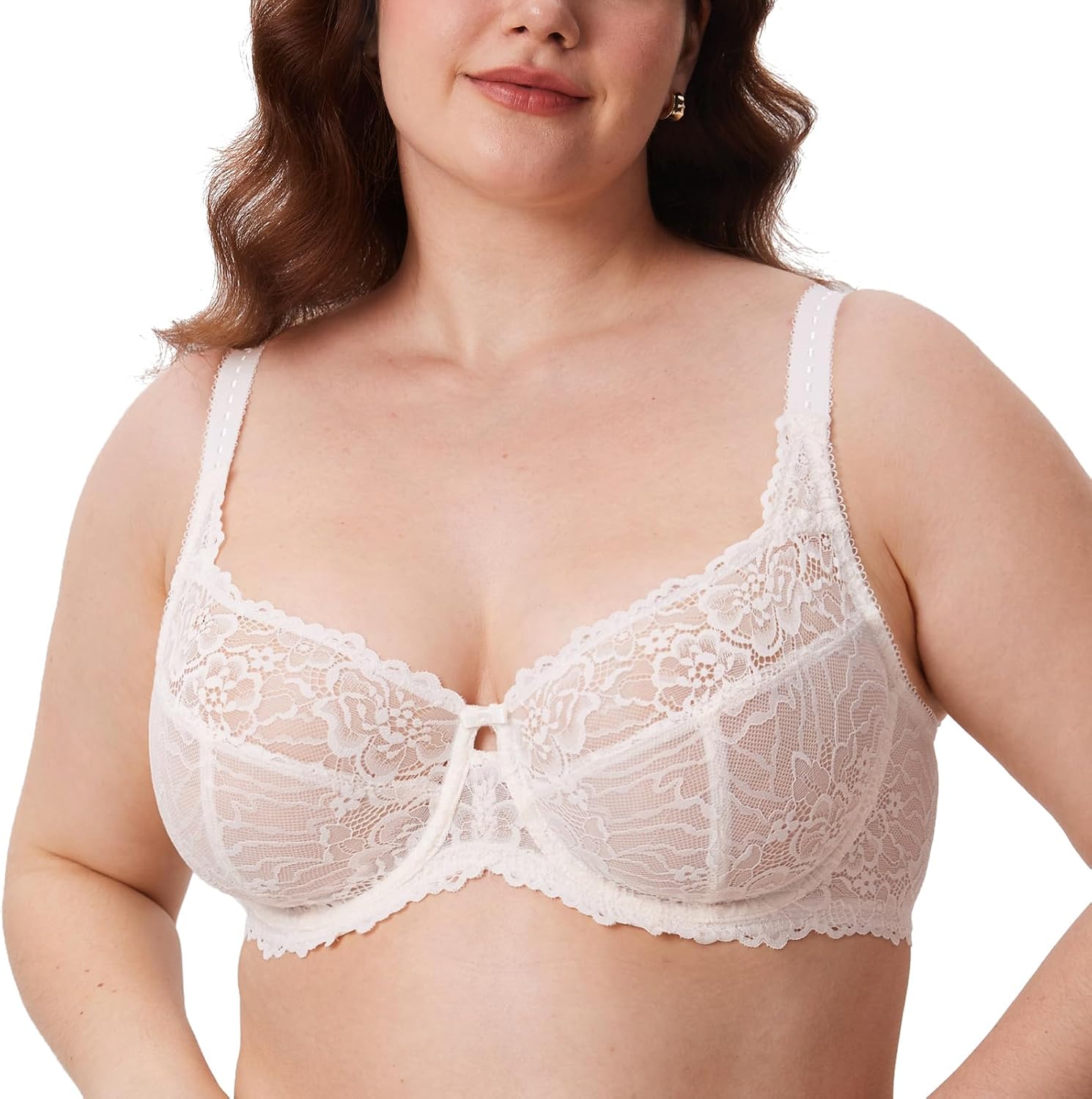 DELIMIRA Women's Plus Size Minimizer Bras Full Coverage Lace Unlined Underwire Bra B-K Cups