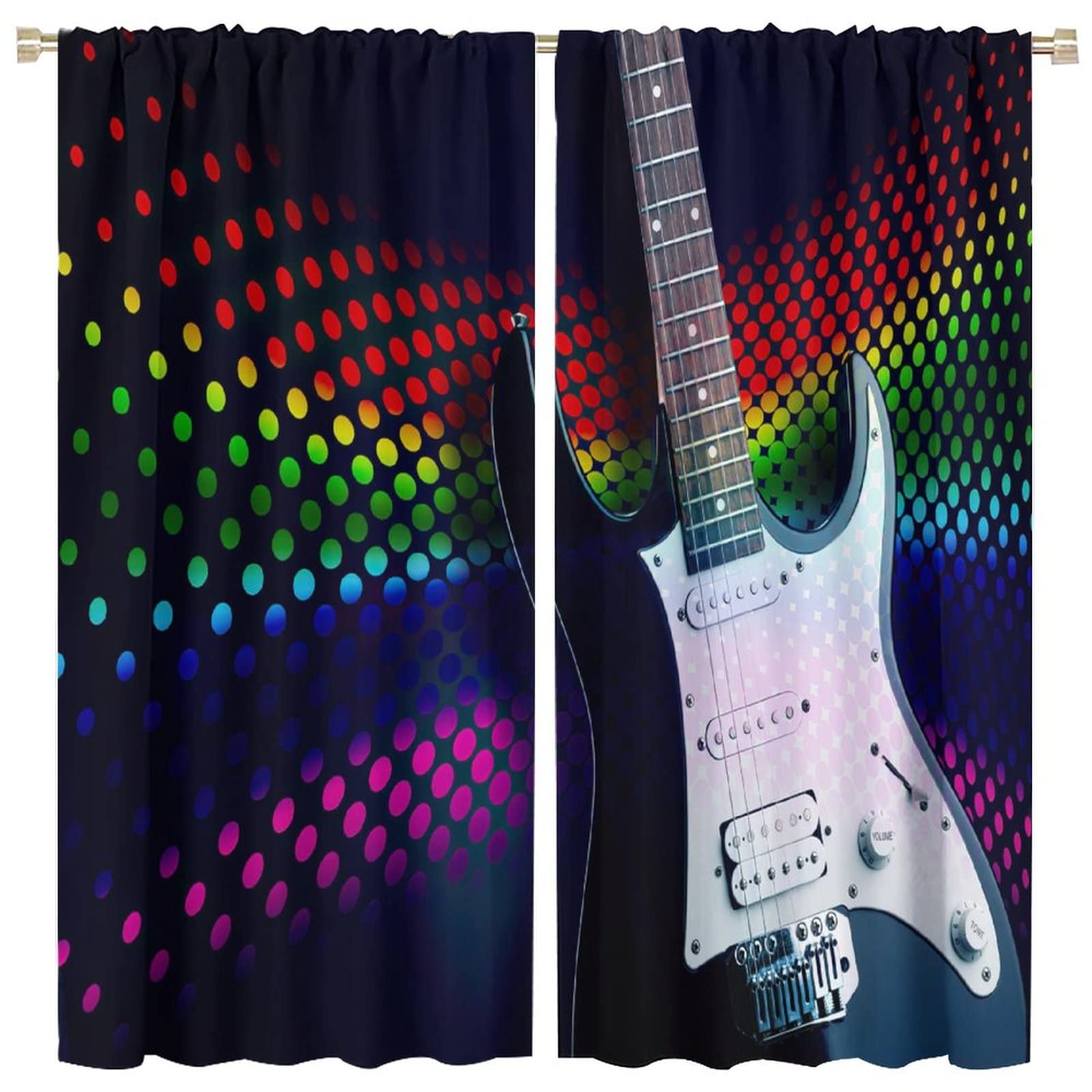 Guitars Curtains,Punk Rock Music Musical Theme Blackout Rod Pocket Window Drapes for Kids Teens Bedroom Living Room W84xL84in