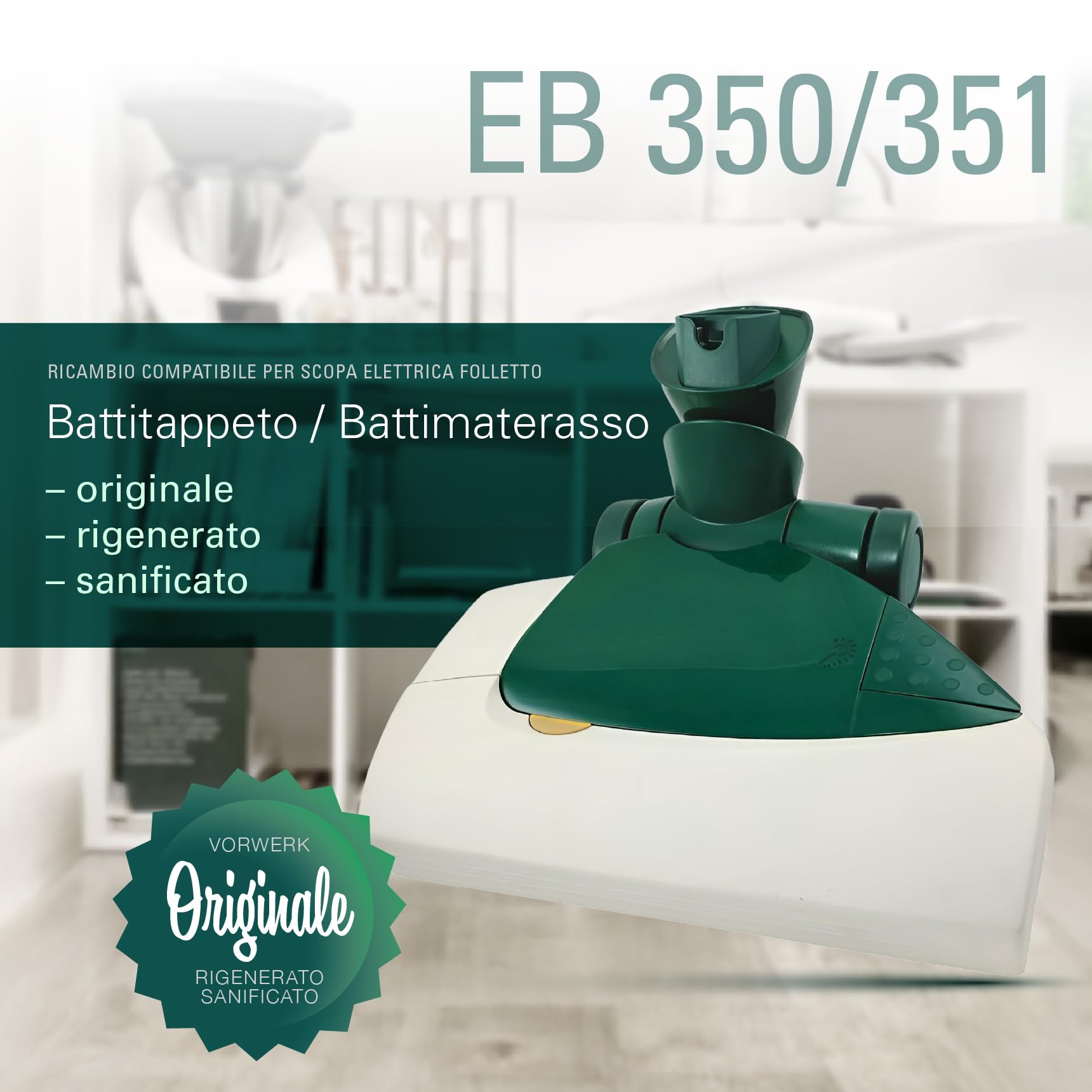 Battitappeto Folletto EB 350/351 -RIGENERATO E SANIFICATO- Compreso Di Spazzole Per Materasso | Accessorio ORIGINALE, 100% Compatibile Con VK 130,131,135,136,140,150,200,220s