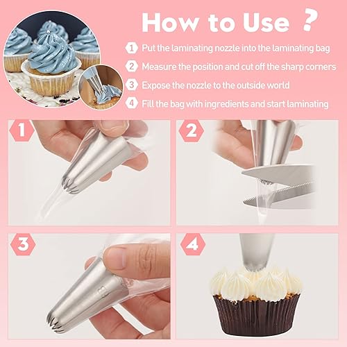 Miniatura 8 de Icing Piping Tips Set Premium - 12 pcs 304 Stainless Steel Piping Tip, 1 Food Storage Container, 10 Disposable Icing Bags, 3 PE Cake Scrapers.
