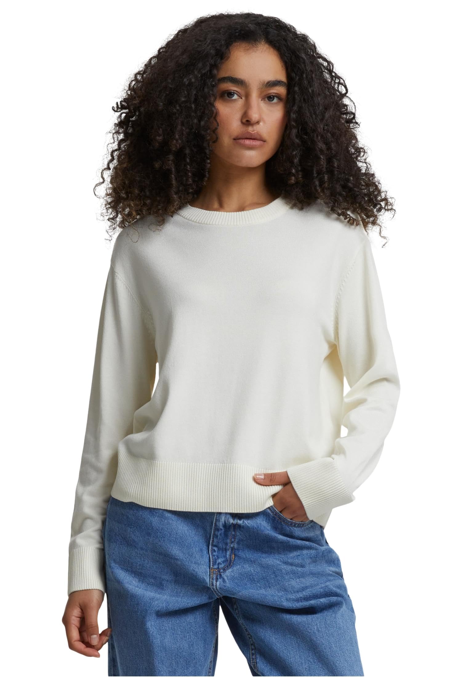 Urban Classics Women's Blanc Round Neck Knitted Jumper