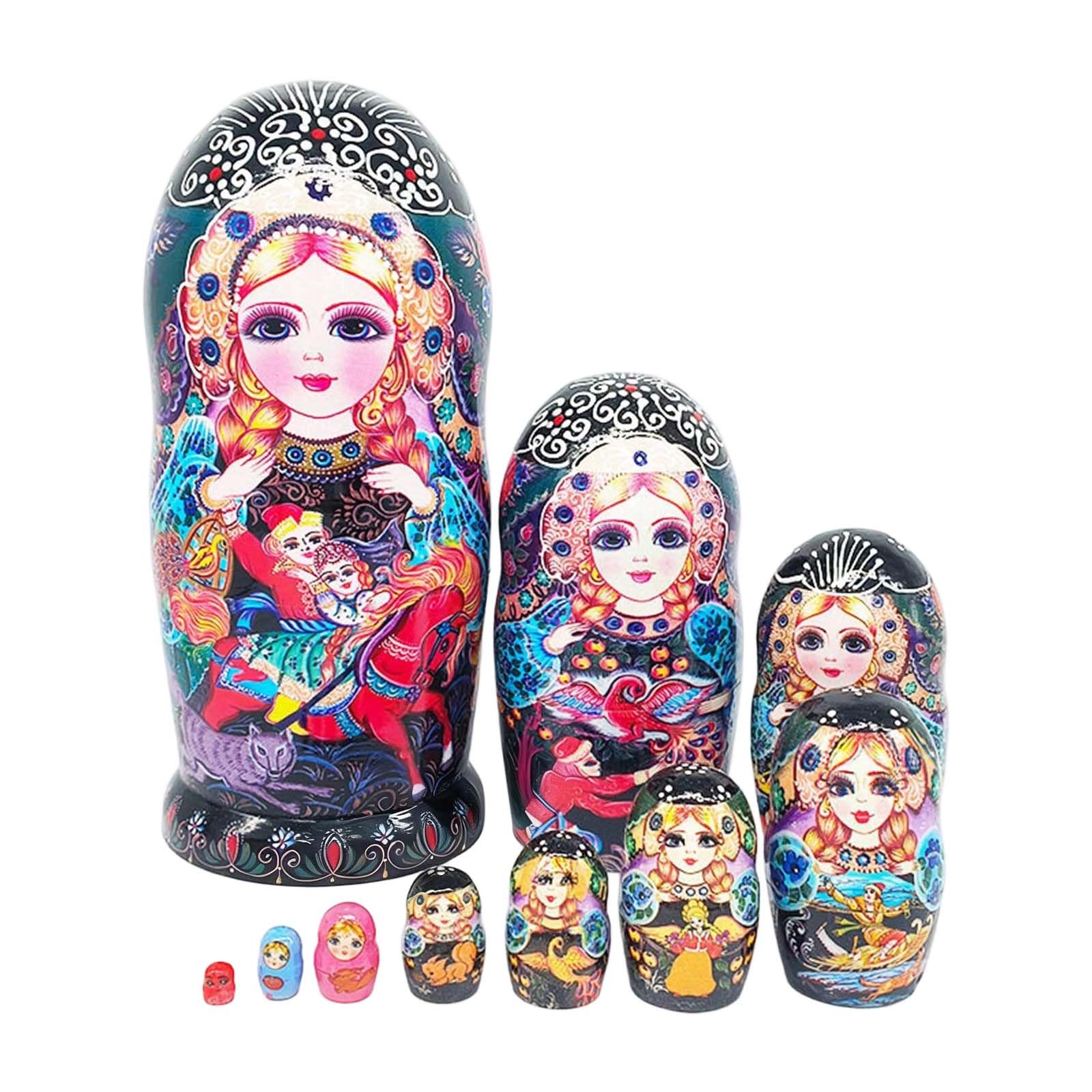 10 Layers Russian Nesting Dolls Colorful Pattern Lacquered Wood Art Folk Matryoshka Toys Home Decor Collection Wooden Matryoshka Doll