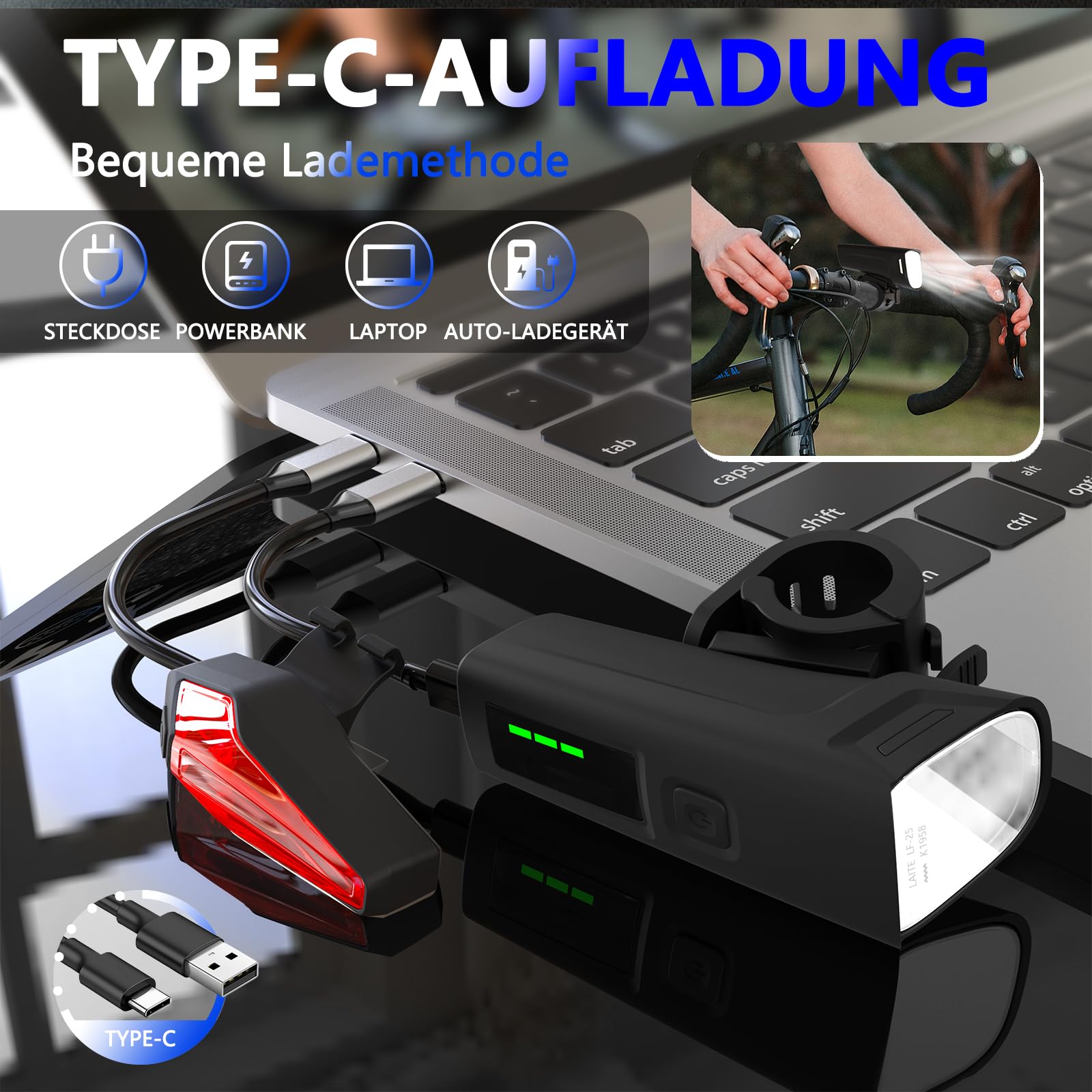 FORTRY Set Di Luci Per Bicicletta Con Funzione Di Lampeggiamento Del Freno, Omologato StVZO, Luce Della Ruota A LED Per Bicicletta, IPX5