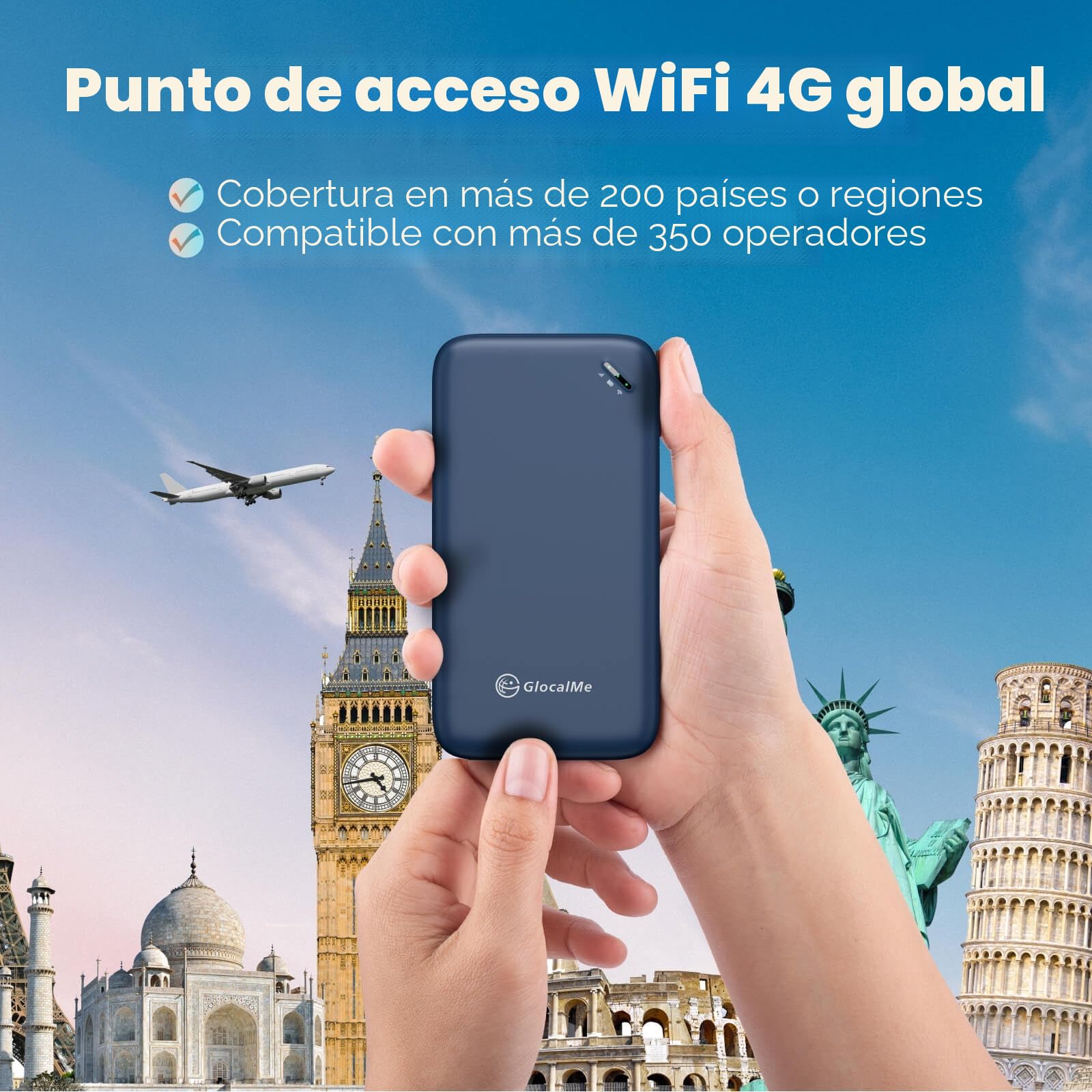 GlocalMe UPP WiFi portátil 4G LTE, Router WiFi portatil de Bolsillo con 1GB de Datos globales, No SIM, Disponible en más de 200 países, Solo 112g, 13h de Uso con Internet portátil (Azul)