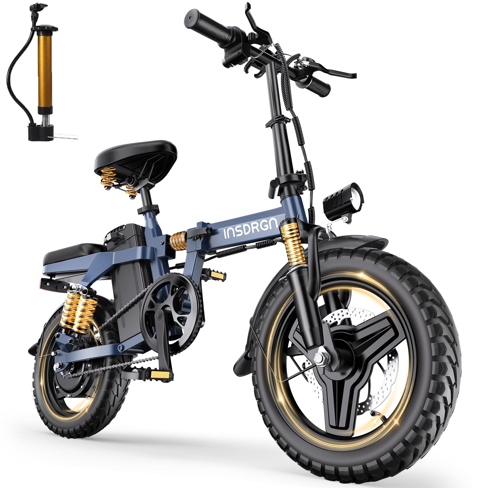 INSDRGN 14" Folding Electric Bike for Adults, Peak 1500W Motor,20MPH Max Speed,48V 16Ah Removable Battery Electric Bike, 35/62Miles Max Range, UL 2849 Certified E Bike