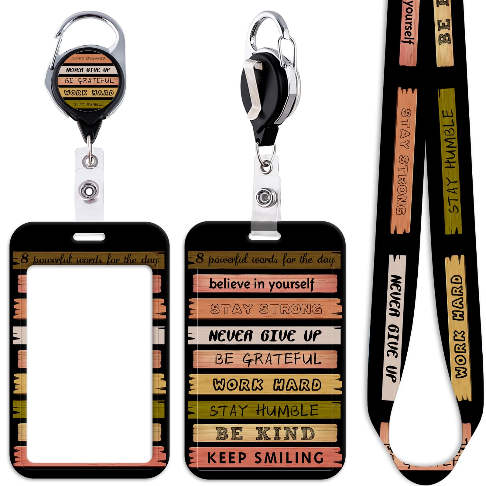 Inspirational Quotes ID Lanyard Card Holder & Retractable Badge Reel Neck Lanyard for Keys ID Badges for Men Women Kids Girls Teens for Work School ID Cool Retractable Heavy Duty Badge Holder Reel — image 1