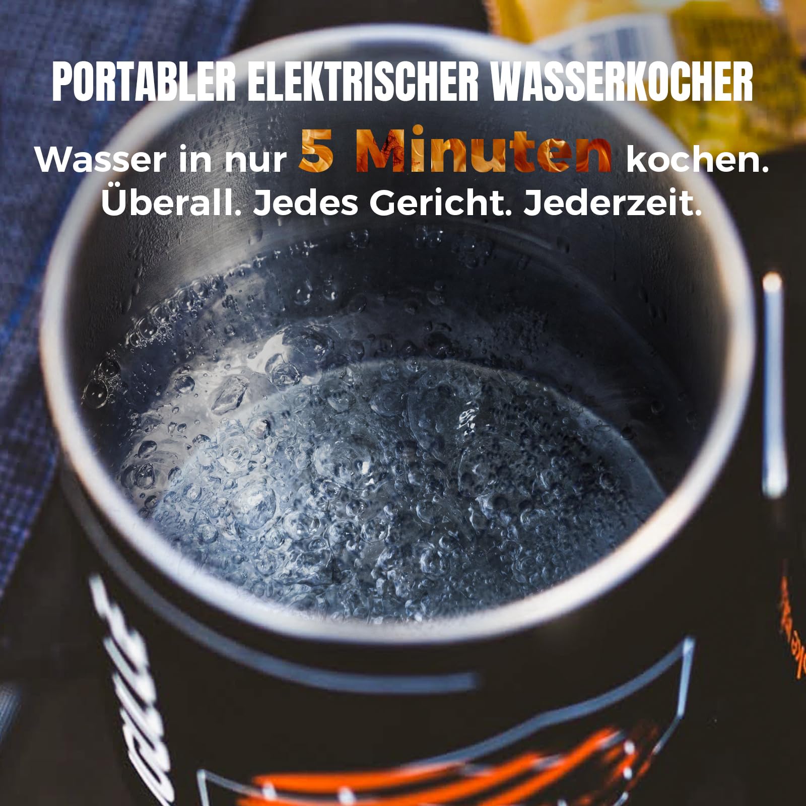 STOKE VOLTAICS Wasserkocher, Tragbarer Wasserkocher für Kaffee und Tee, Mini-Teekessel aus Edelstahl 304, 240V, Schnell Kochendes Wasser mit Automatischer Abschaltung, Camping- und Reiseutensilien