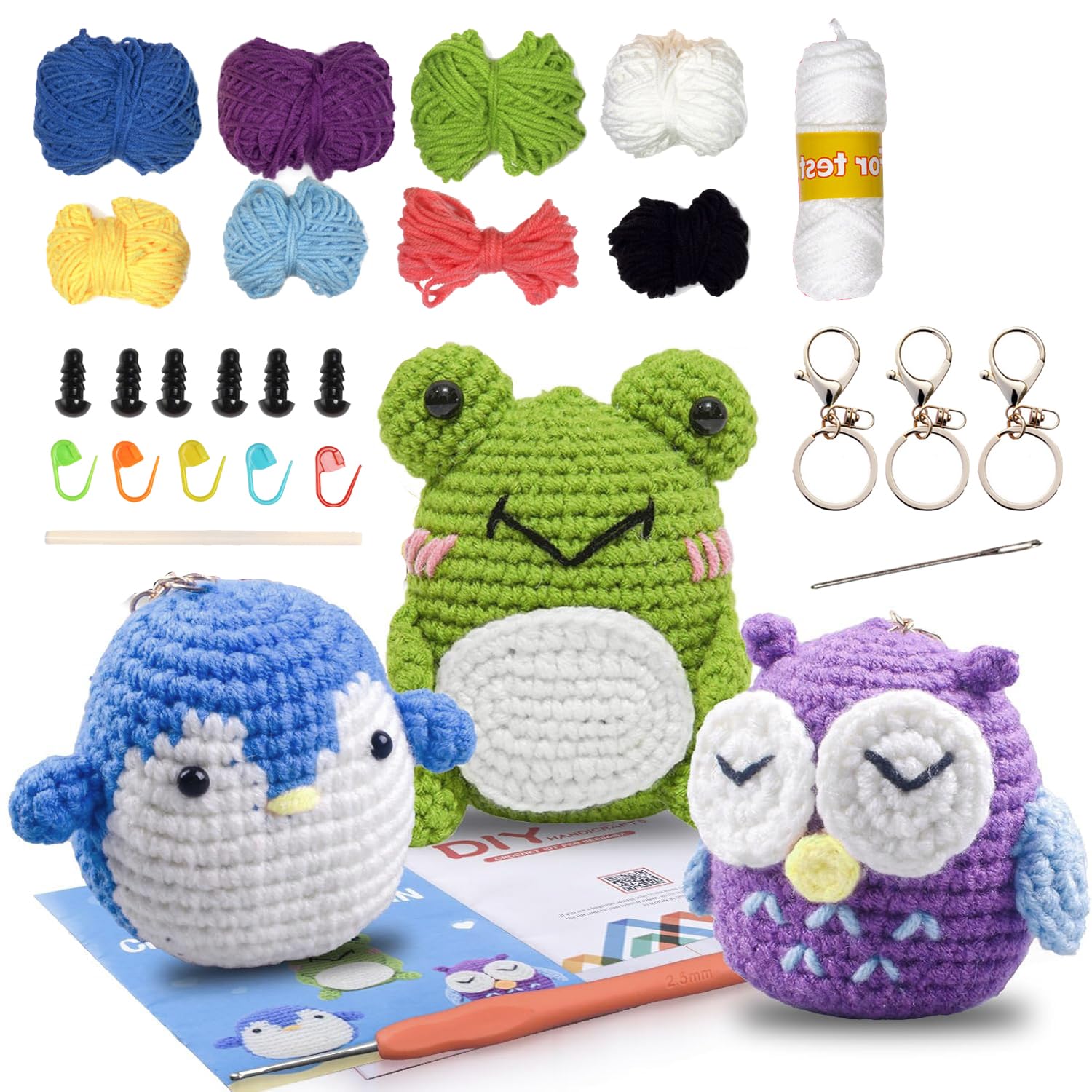 あみぐるみ キット 初心者 編み物キット 動物 ぬいぐるみ かぎ針編みキット カエル フクロウ ペンギン かわいい ペンダント DIY 編みぐるみ アート 子供 大人 編み物愛好家 プレゼント ギフト