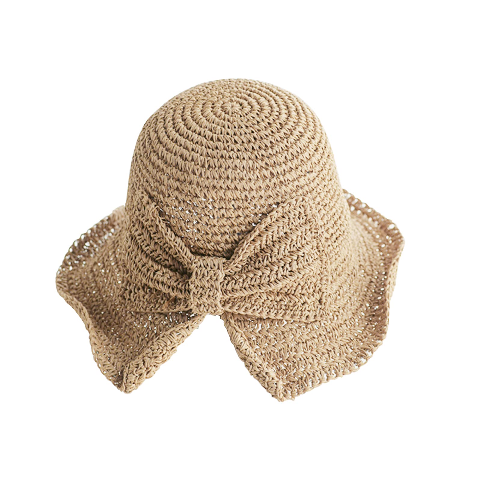 Andiker Women Straw Hat with Bow-Knot, Floppy Wide Brim Sun Hat Foldable Beach Hats UV Protection for Vacation Holiday Outdoor Beach