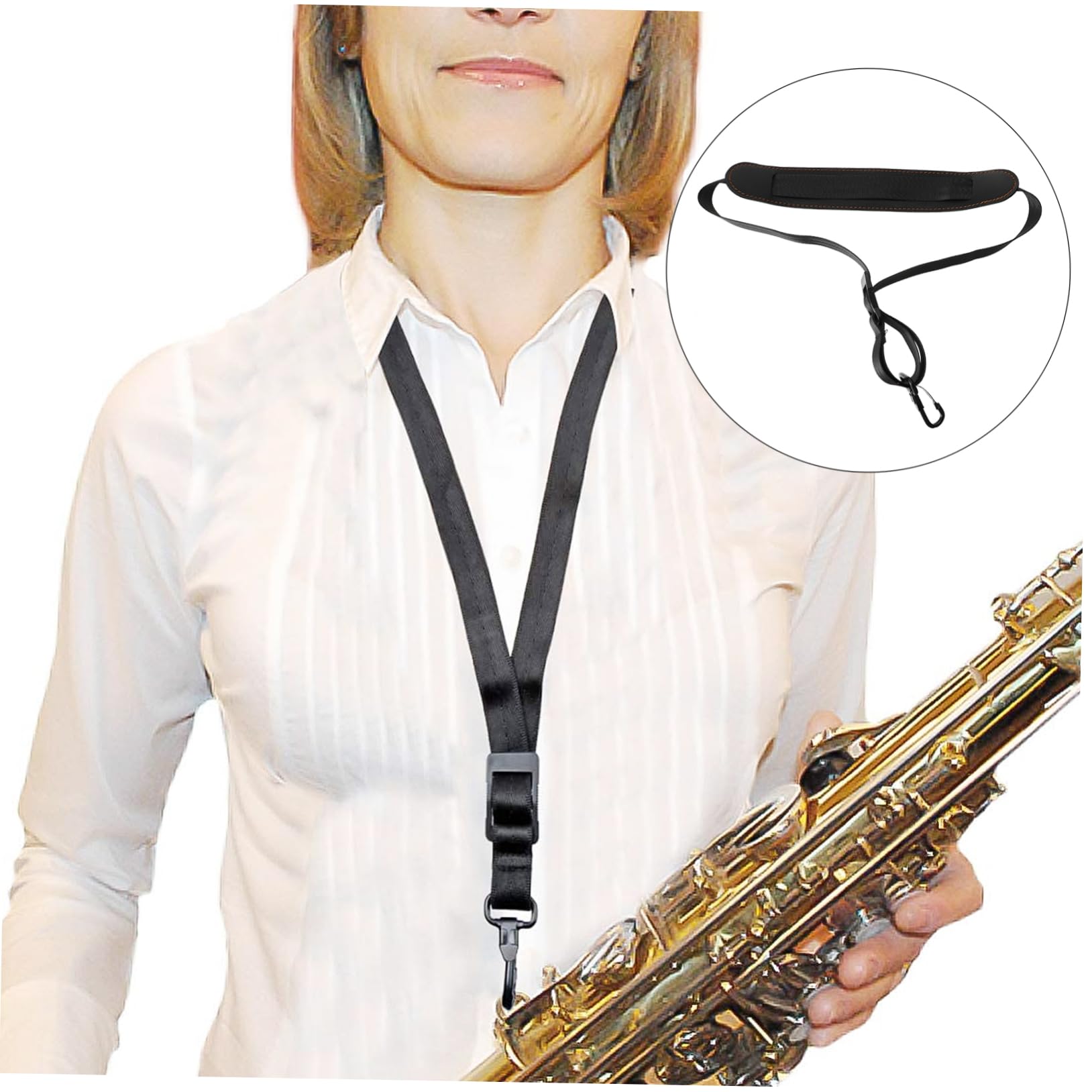 Toddmomy Saxophone Shoulder Strap Leather Sax Harness Metal Buckle Universal Fit for Woodwinds