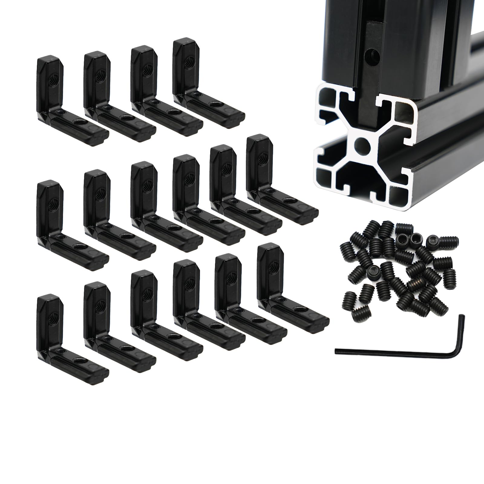 Iverntech 16Pcs Black 4040 Series L-Shape Interior Inside Corner Connector Joint Bracket with Screws Wrench for 40x40 Series Aluminum Extrusion Profile 8mm Slot