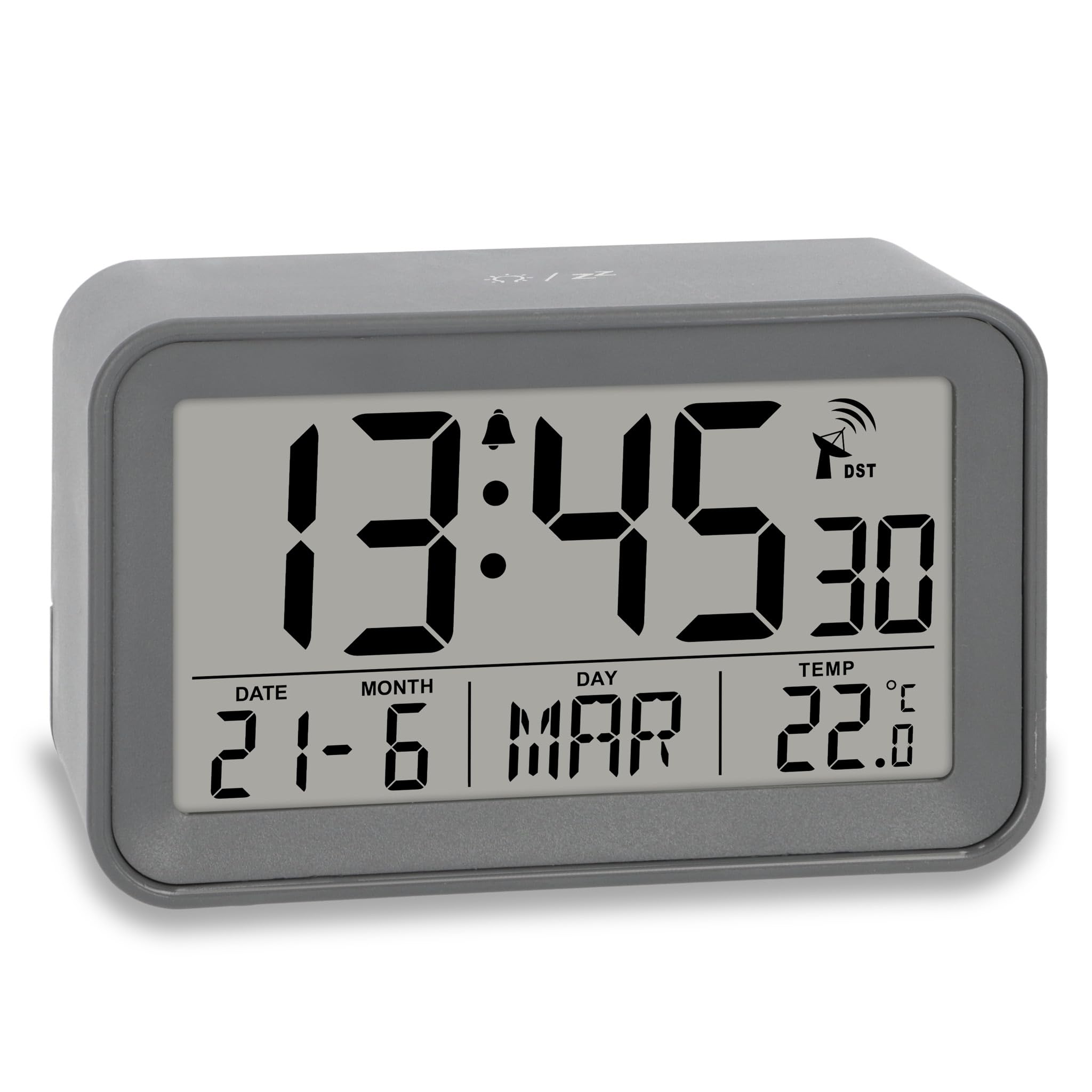 ADE Sveglia radio-controllata digitale con luce, temperatura e calendario, compatta