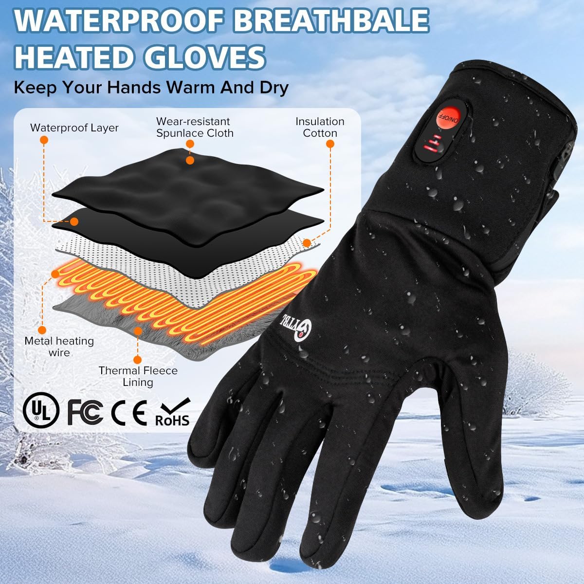 Heated Gloves Liners for Men Women, Rechargeable Hand Warmer Heating Gloves with Touchscreen, Ultrathin Electric Heated Ski Glove for Winter Outdoor Work Hunting Motorcycle Hiking Fishing Cycling