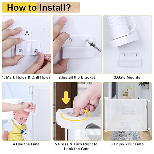 Miniatura 5 de Babepai Puertas retráctiles para bebés para escaleras, puertas para perros para puertas, puerta de malla para bebés que se extiende hasta 52