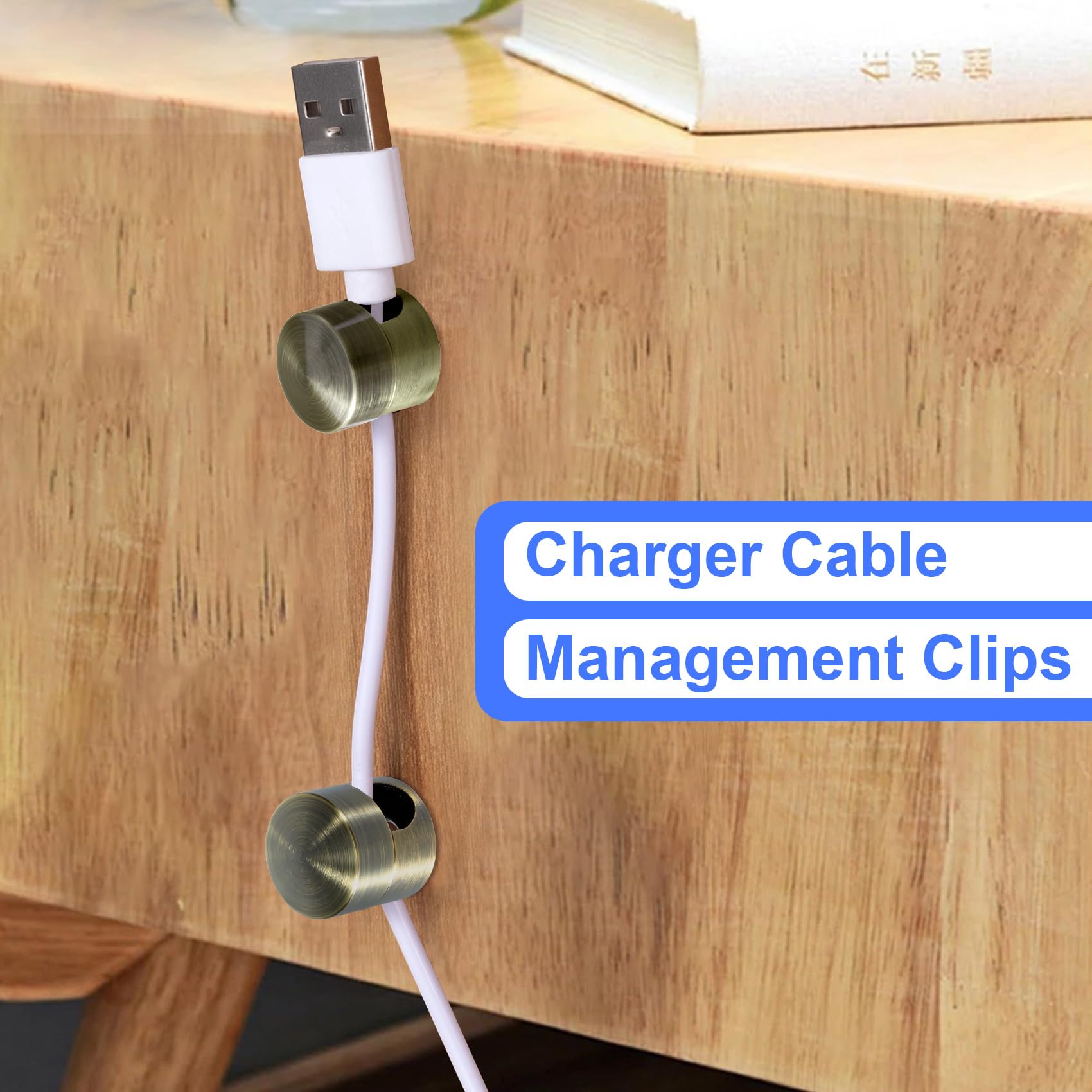 4-Pack Antique Copper Cord Clips – Adjustable Cable Holders For Desks, Nightstands, And Vehicles – Self-Adhesive, Rust-Proof Aluminum