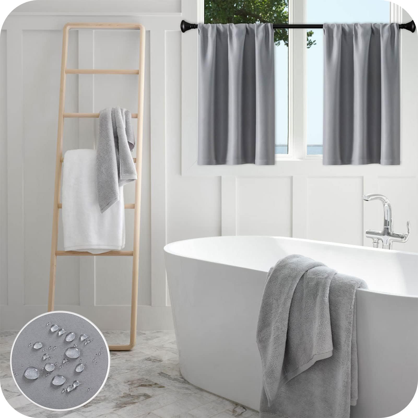 MRTREES Grey Rod Pocket Blackout Curtains for Campervan Kitchen and Bathroom Windows 2 Panels Small Waterproof Curtains 60x60 CM 24x24 Inch Light Grey - Image 3