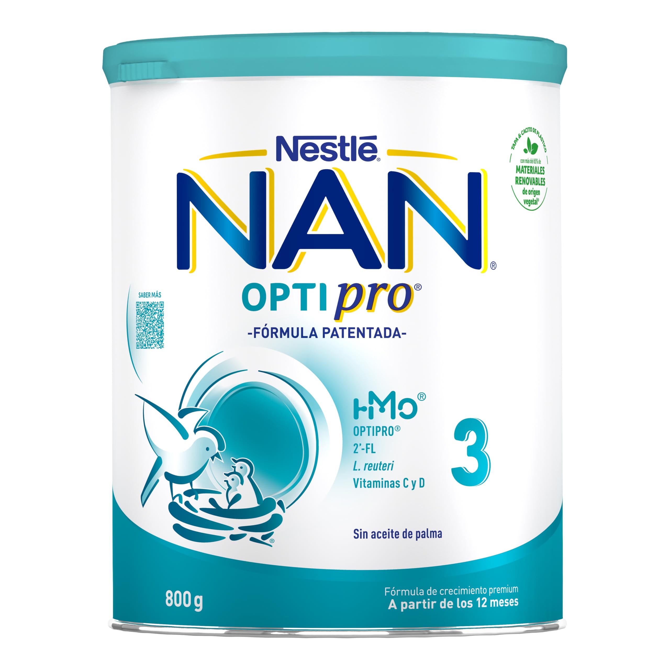 Nan Nestlé Optipro 3 Fórmula de Crecimiento en Polvo, 12 Meses +, 800g (Paquete de 4)