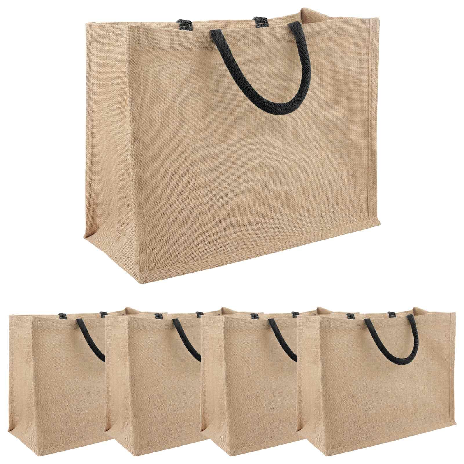 Juego de 5 bolsas de yute de 26 x 22 x 14 cm, bolsa de la compra para alimentos, bolsa de yute resistente con forro interior laminado para compras y uso diario