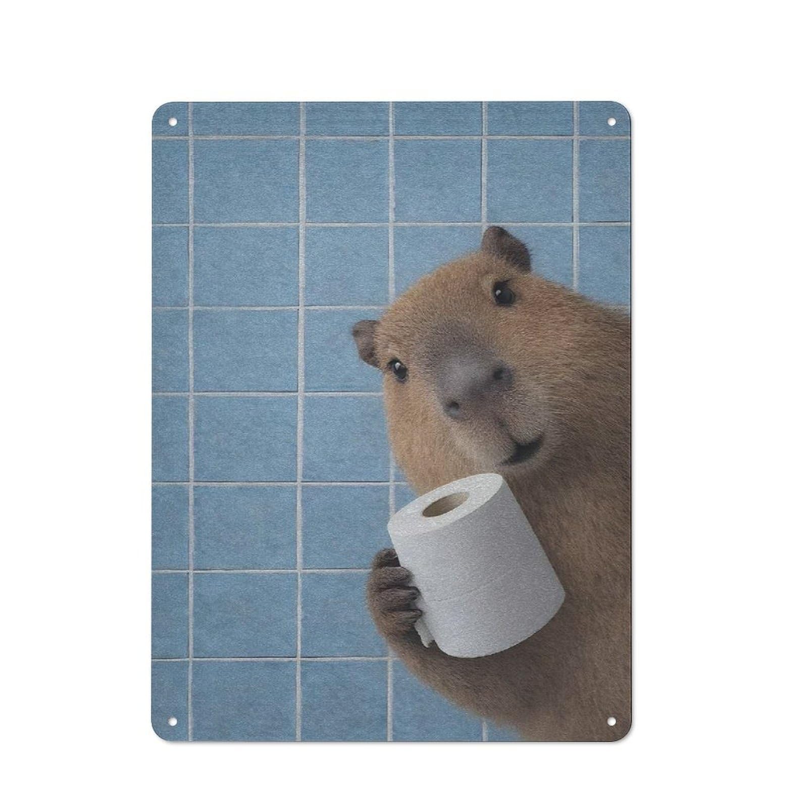 Junmoney Style-18 Tin Sign 40X30cm With Capybara Holding Toilet Paper Are You Pooping For Hallway Wall, Rustic Decor, For Vintage Wall Decor Fans, For Garage And Workshop Walls