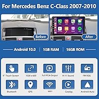Vista 2 de Estéreo de coche Android con Carplay inalámbrico Android Auto para Mercedes Benz Clase C 2007 2008 2009 2010 podofo 9 pulgadas pantalla táctil