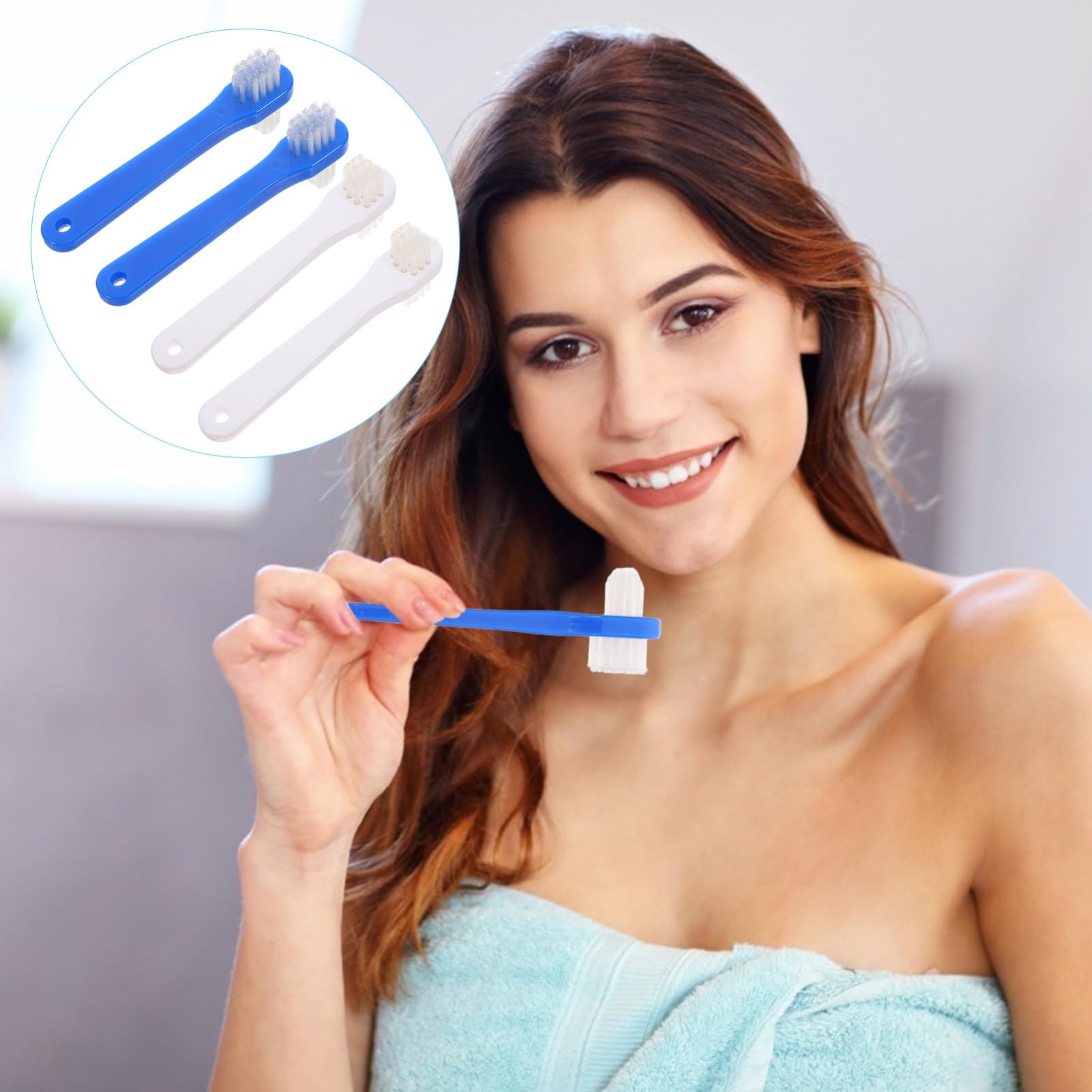 5 Set Spazzolino Dentiera Adulto Spazzolino Ergonomico Rimozione Facile Macchie E Portatile Per Denti Falsi 4 Pezzi*5