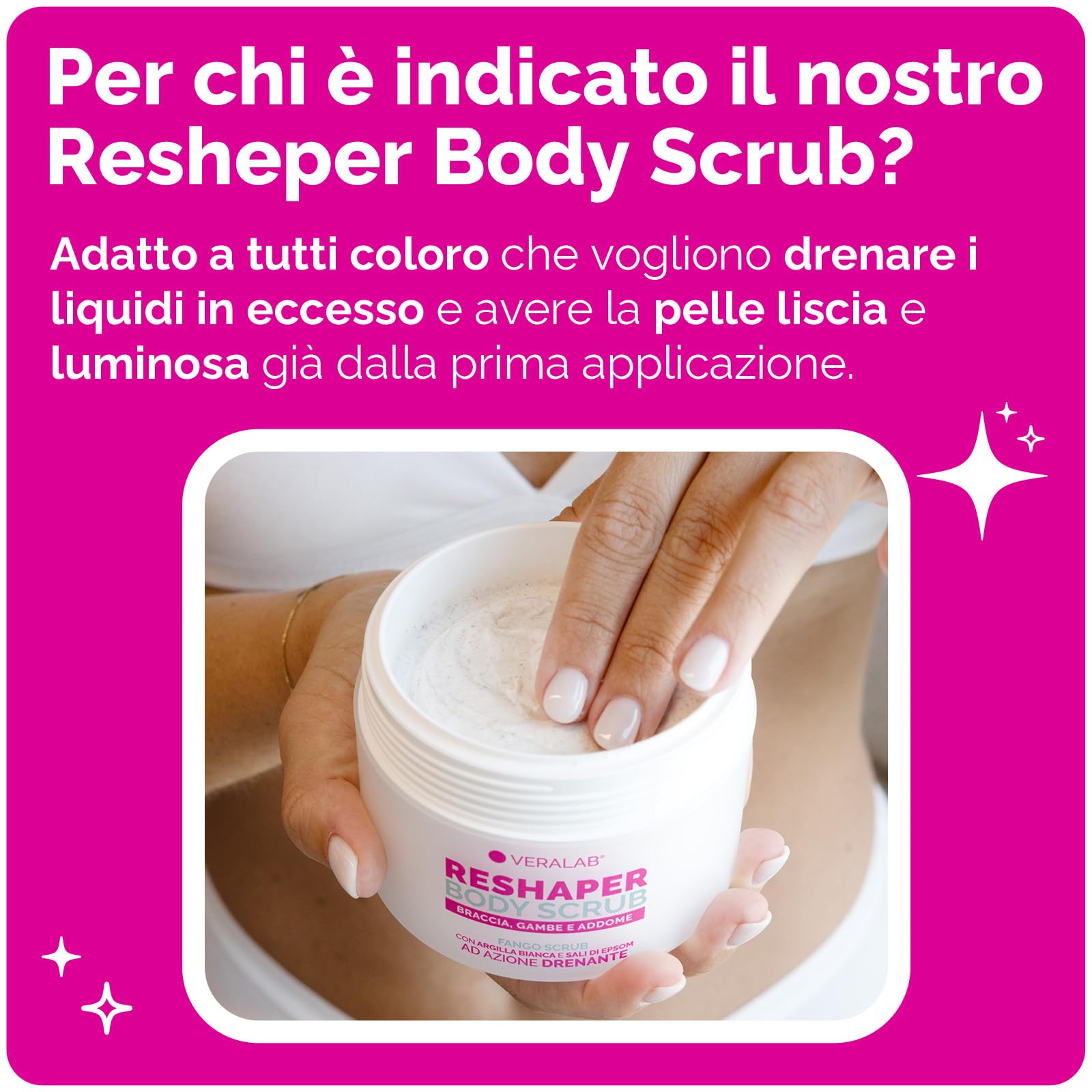 Veralab Reshaper Body Scrub, Fango Scrub Esfoliante e Drenante con Argilla Bianca e Sali di Epsom ad Azione Rapida in 20 Minuti, 200ml