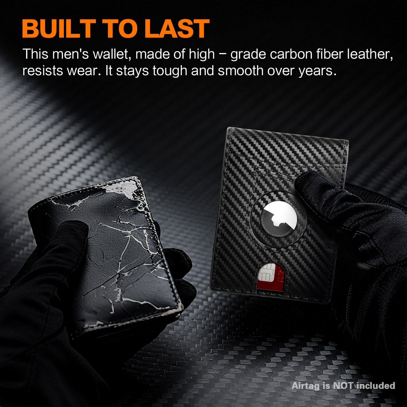 Wallet for Men Slim RFID Blocking Bifold Carbon Fiber,Minimalist Small Compact Front Pocket Credit Card Holder,Thin Mens Leather Wallets Smart Security With 2 ID Windows 1 Cash,Birthday Gifts for Men