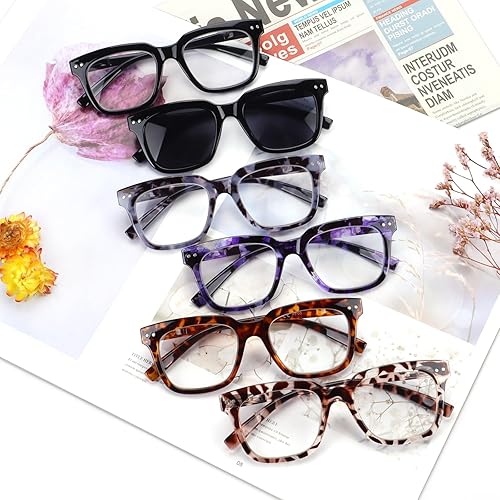 Miniatura 7 de Paquete de 6 lentes de lectura de moda para mujeres y hombres, bloqueo de luz azul, lectores cuadrados de gran tamaño con bisagra de resorte