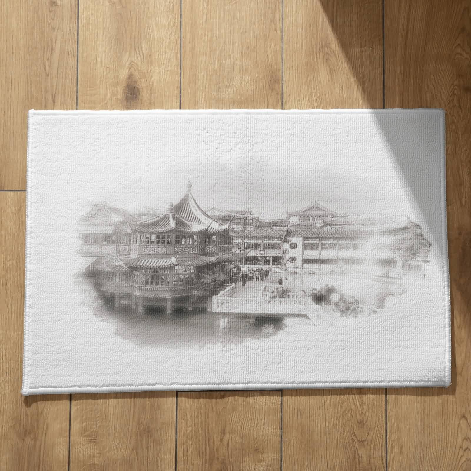Tapis sol entrée paysage encre de Chine en flanelle douce pour maison moderne