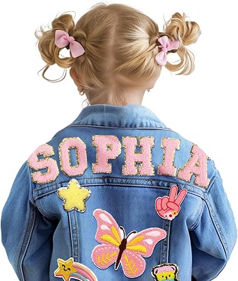 Baosity Custom Kids Denim Patch Jacket with Names | Kids Clothes for Girls Boys | Fashion Personalzied Name Jean Jacket | Outerwear Jacket Gifts for Toddles Girls Boys 1-8 Years